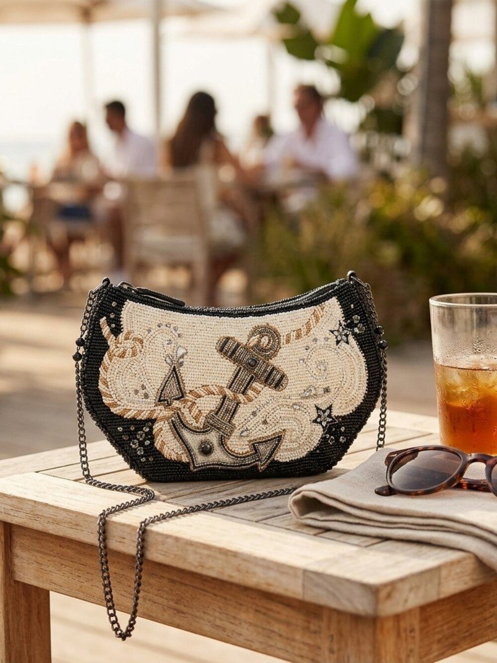 Mary Frances beaded sailor inspired bag Seaside Anchor Beaded Crossbody
